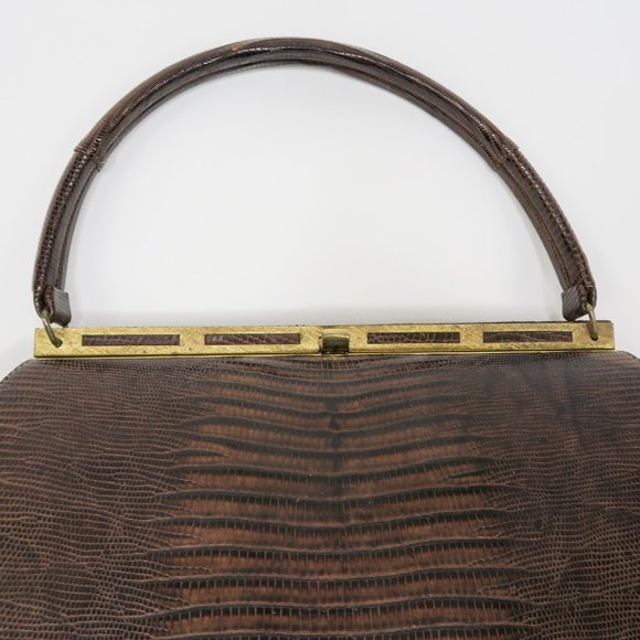 Vintage 50s Roos Atkins Brown Lizard Handbag - Picture 8 of 12